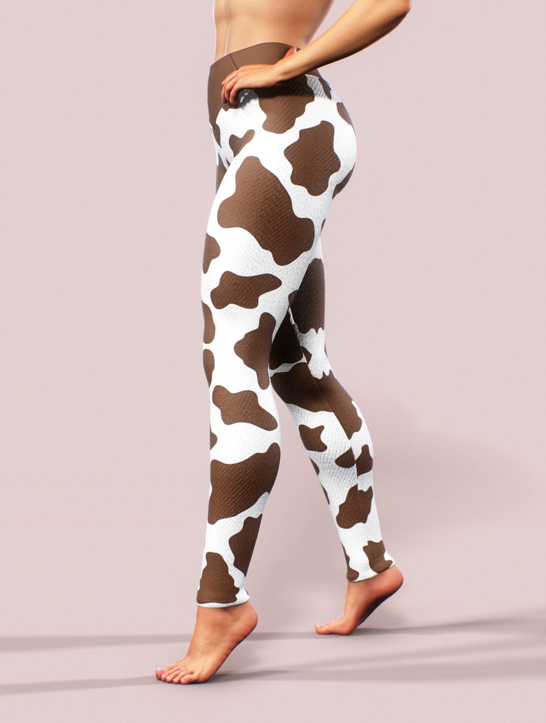 Cow Pattern Leggings Cowhide Animal Printed Activewear Fur Etsy