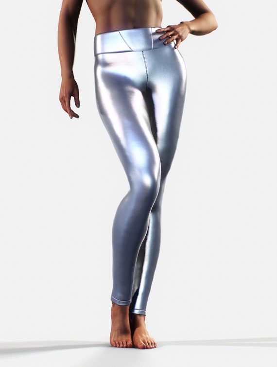 Silver Wet Look Leggings Clothing Quicksilver Metallic Effect