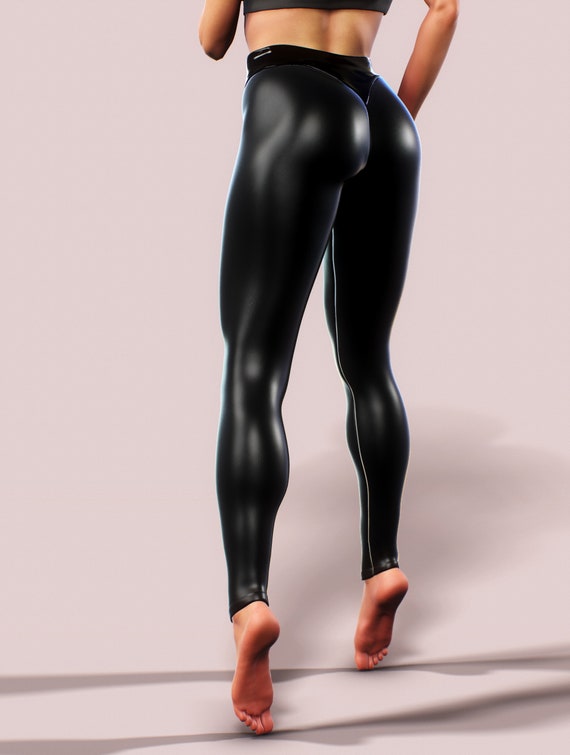 Mixed Leather / Latex Leggings Black BDSM Yoga Pants Women