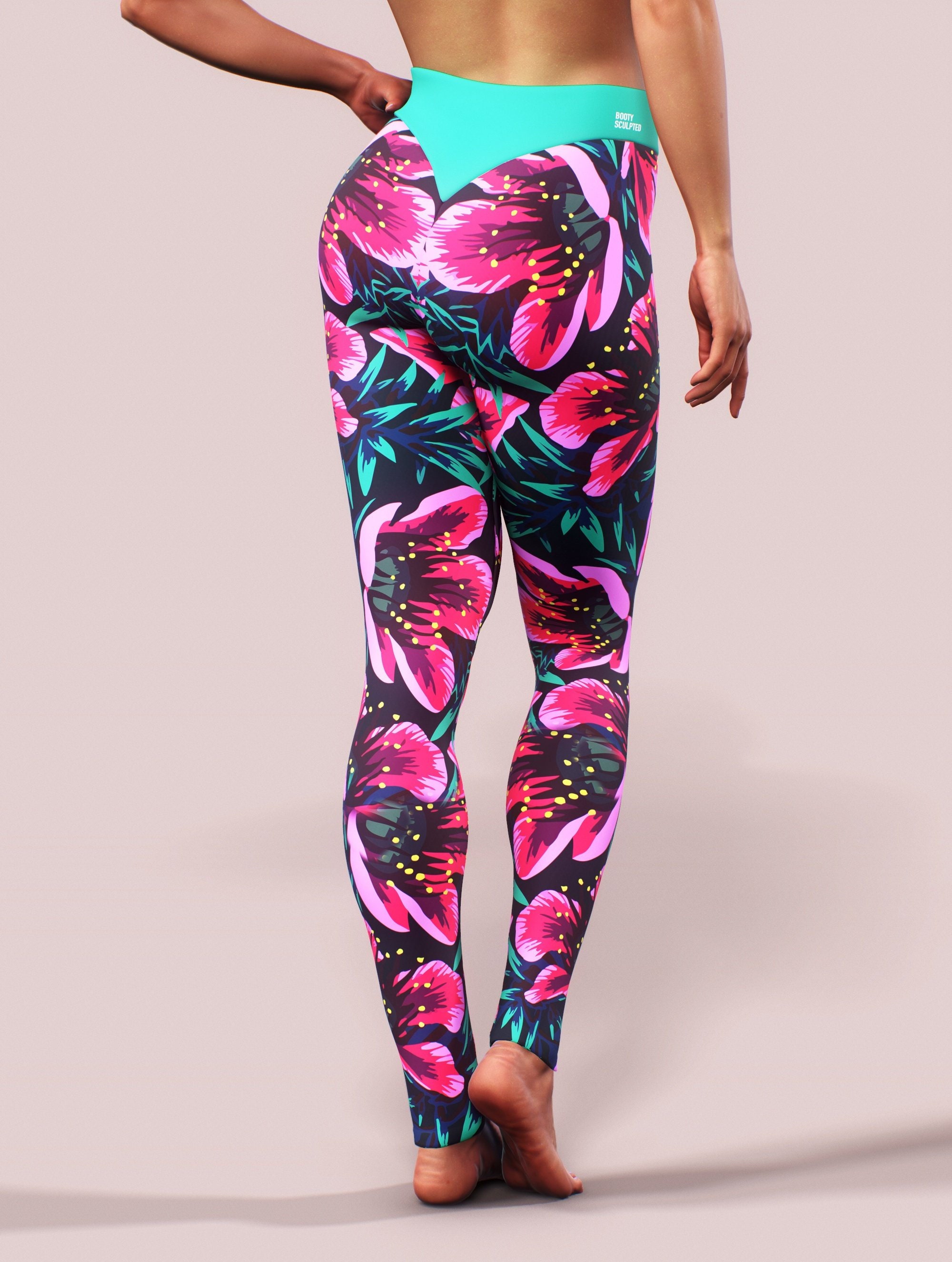 Floral Yoga Pants Booty Push up Pink Printed Leggings Flowers Watercolor  Sportswear Women Activewear Pattern Tights Shaping Sculpting Gym -   Canada