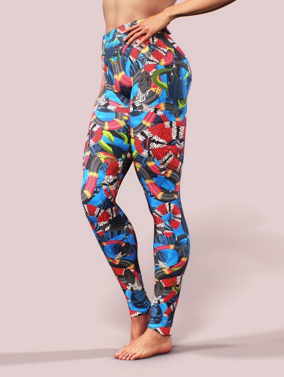 Snake Printed Leggings 3D Animal Tights Women Activewear Workout Clothing  Animalistic Pattern Dance Apparel Colourful Blue Yoga Pants Gym 
