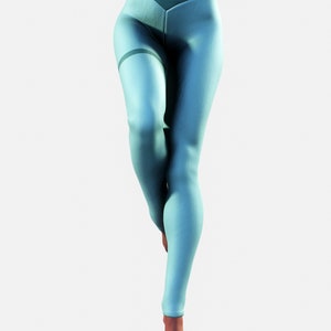 Legging gainant bleu clair Butin sculptant des vêtements élastiques Gym femmes vert Sportswear Fitness Activewear grande taille pantalon de yoga fait main image 3