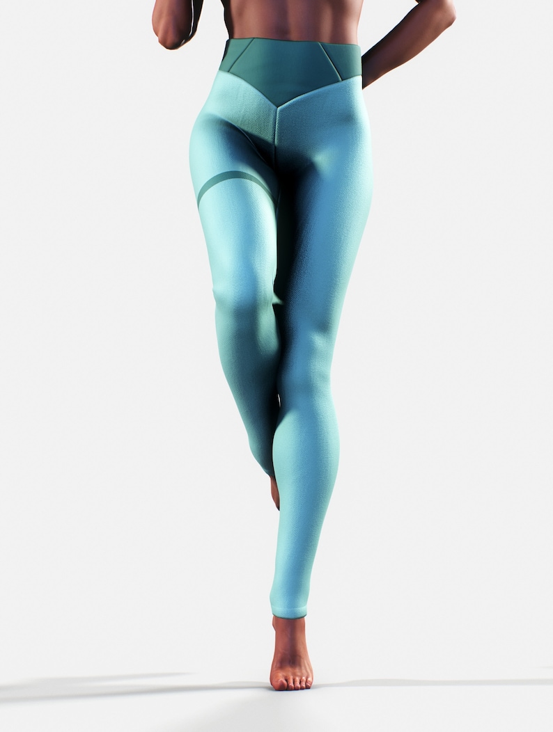 Legging gainant bleu clair Butin sculptant des vêtements élastiques Gym femmes vert Sportswear Fitness Activewear grande taille pantalon de yoga fait main image 3