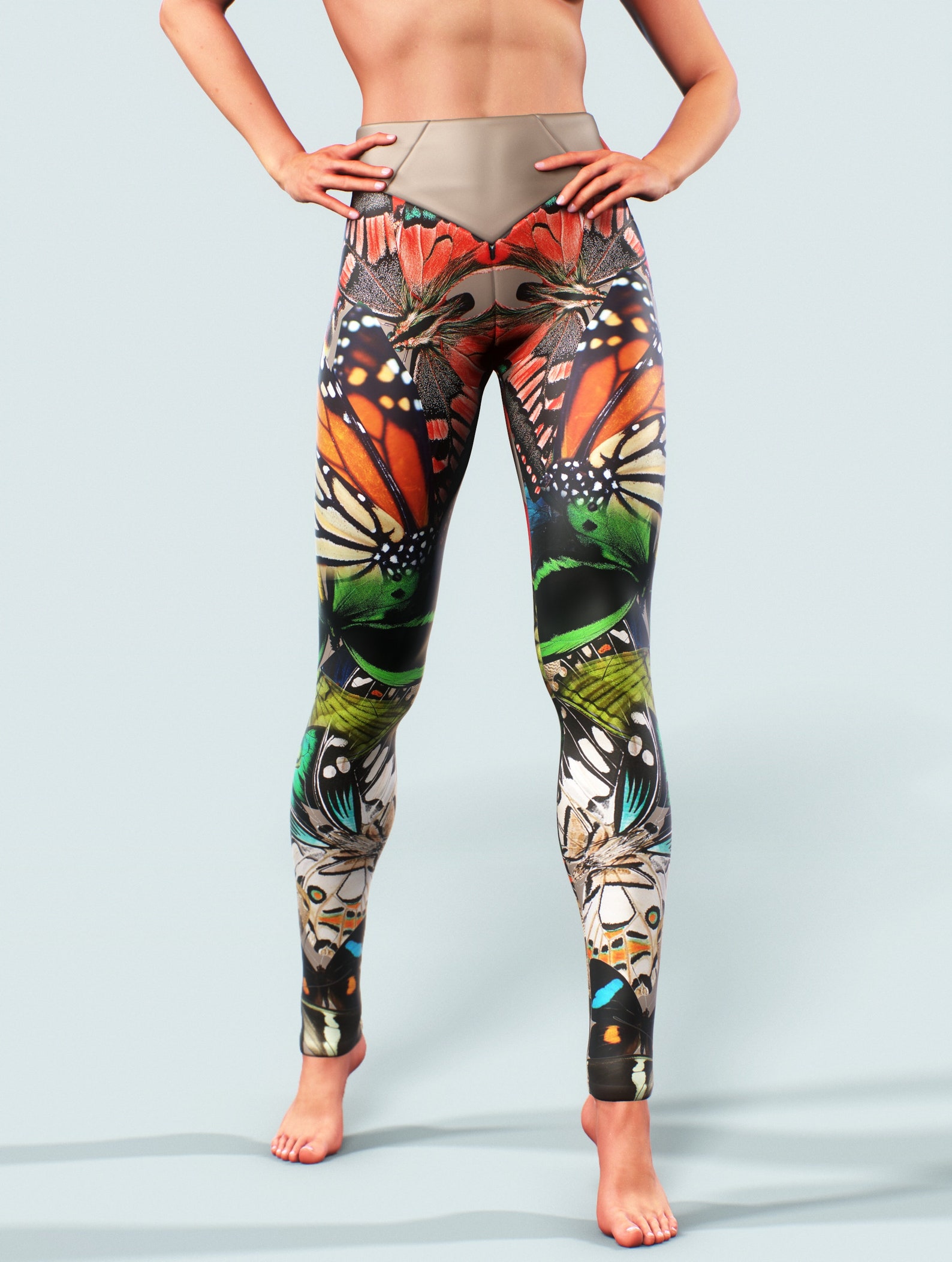 Mint Green Butterfly Print Men's Leggings
