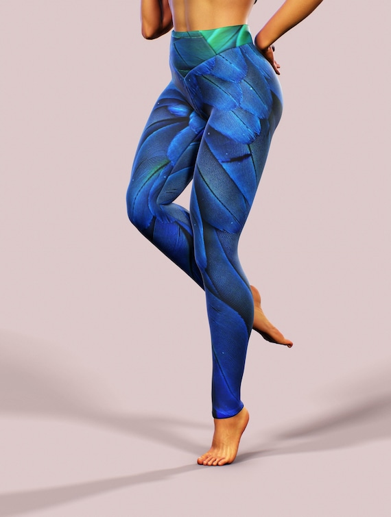 Blue Feathers Leggings Parrot Bird Pattern Yoga Pants Women Nature Clothing  Animal Printed Sportswear Plus Size Activewear Gym Tights -  Canada