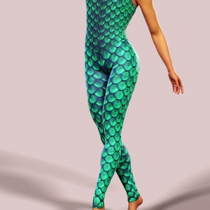 One Piece Mermaid Catsuit Workout Green Bodysuit Dragon Scale - Etsy