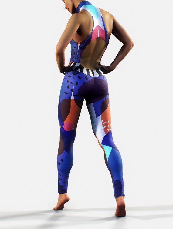 NEW IN Unitard Forest Smoothie Sports Bodysuit Gym Apparel Fitness Workout Clothing  Women Sexy Activewear Ladies Sportswear Jumpsuit Blue 