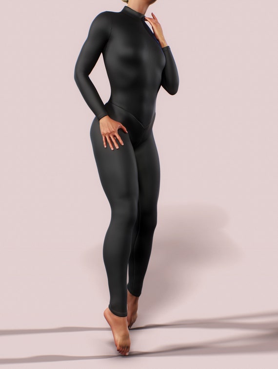 Solid Black Bodysuit Workout Jumpsuit Zipper Turtle Neck Women Clothing Gym  Booty Shaping Playsuit Plain Simple Minimalistic Wear -  Denmark