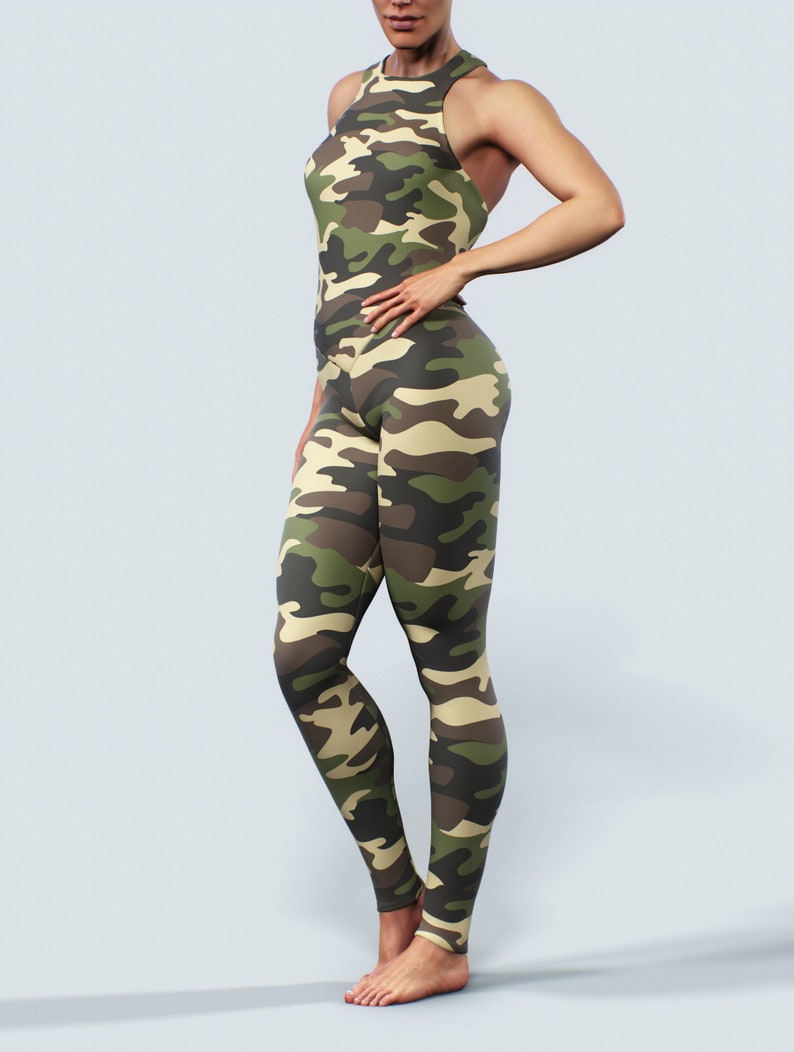 Camo Sports Bodysuit Military Green Overall Unitard Etsy
