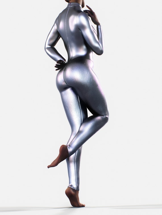 Morph Suit Sexy Black Bodysuit Shiny Metallic Catsuit Women's Full Body  Suit 