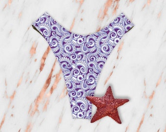 Octopus Bikini Bottoms Purple Cute Brazilian Beachwear Women Swimsuit Gym Swimming Printed Panties Activewear High Cut V Shaped Panties