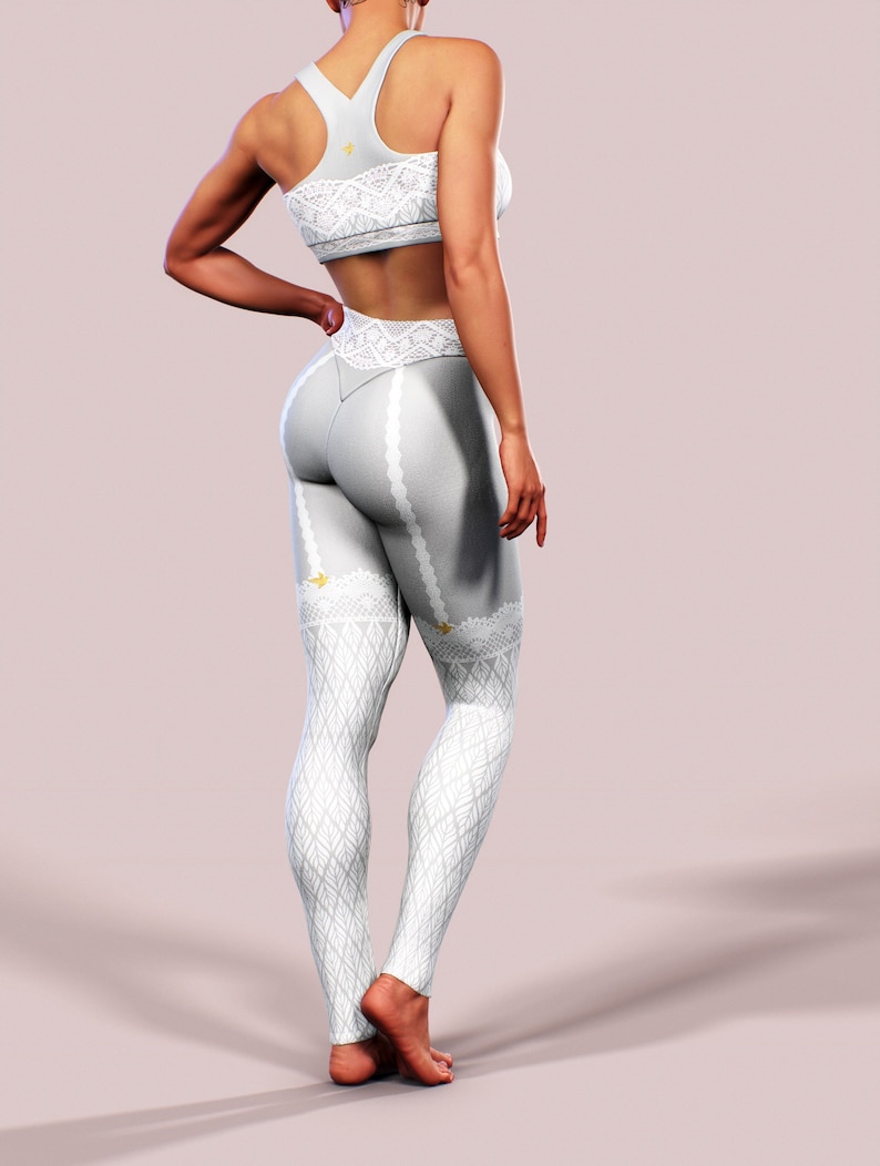 Garter Lace Leggings Grey Women Yoga Pants Suspenders Printed Etsy