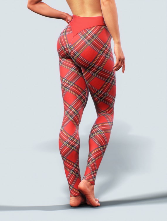 Happy Winter Holiday Leggings Tartan Yoga Pants Sexy High Waist