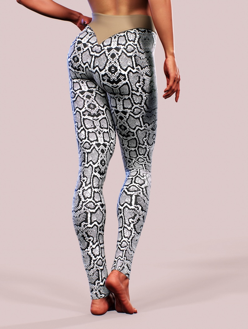 White Python Leggings Snake Skin Animal Print Body Shaping Etsy