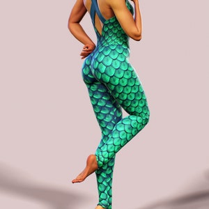 One Piece Mermaid Catsuit Workout Green Bodysuit Dragon Scale - Etsy