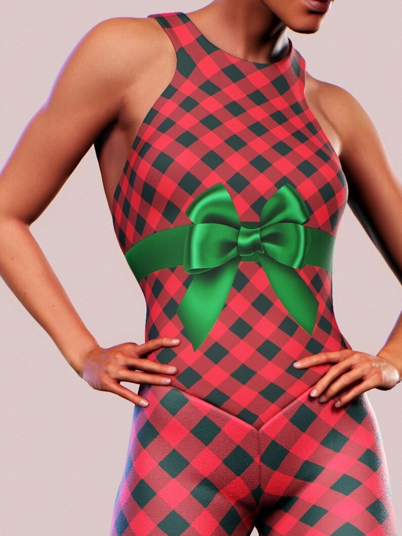 Plaid Workout Jumpsuit Red Christmas Bodysuit Tartan Catsuit Etsy