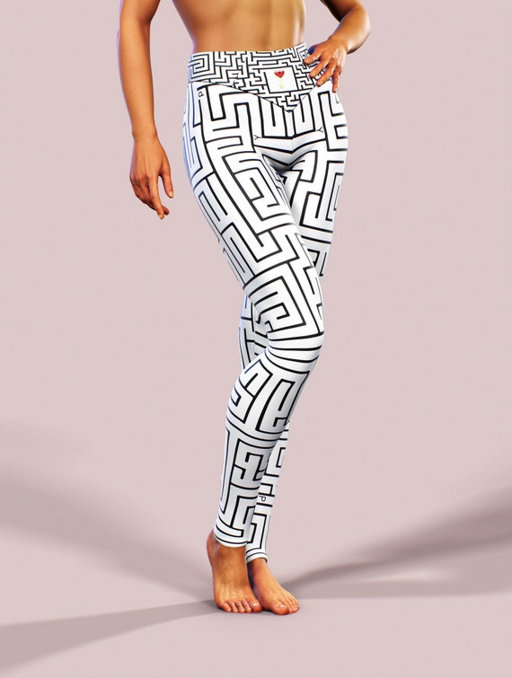 Maze to My Heart Leggings Love Key Valentine's Clothing Women Workout Yoga  Pants Black White Printed Plus Size High Gym Activewear Shaping 