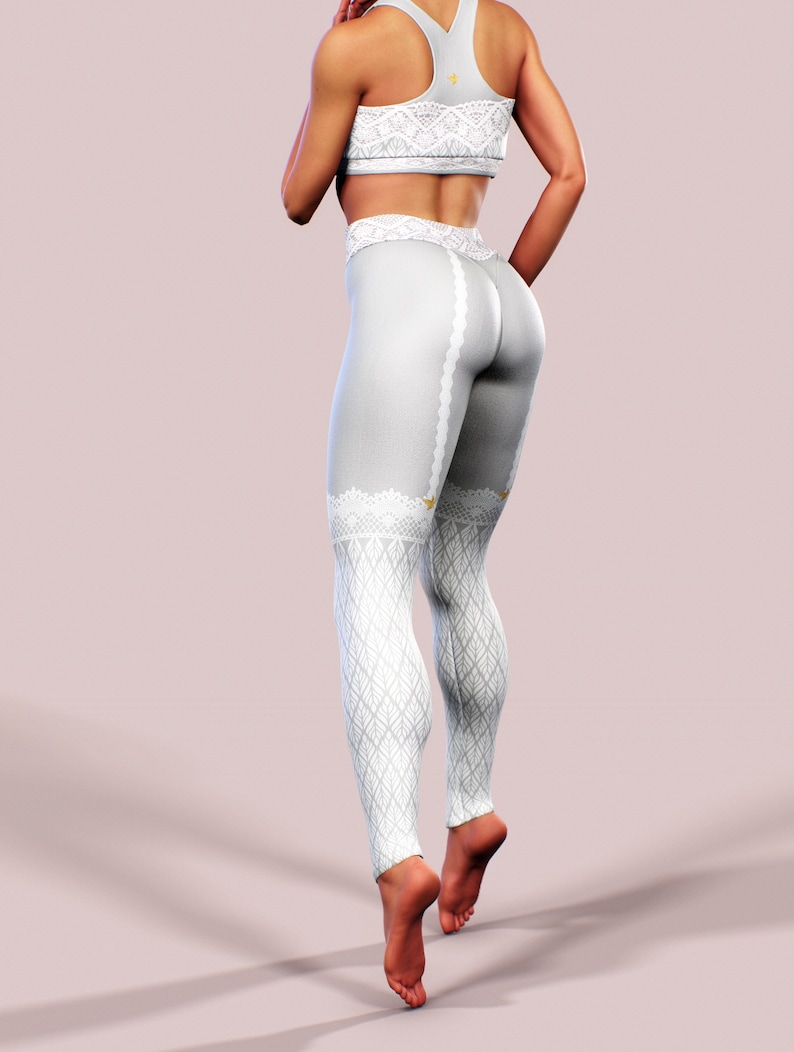 Garter Lace Leggings Grey Women Yoga Pants Suspenders Printed Etsy