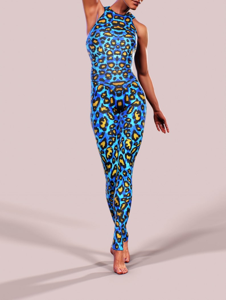 blue leopard bodysuit
