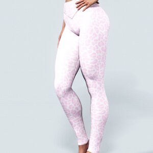 May include: White leggings with a pink leopard print pattern.
