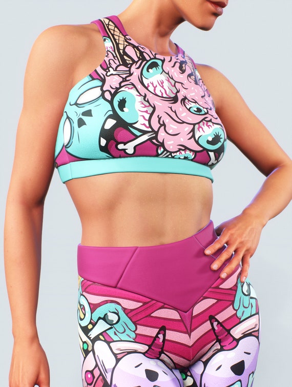 Zombie Ice Cream Sports Bra Monster Eye Brain Crop Top Print Activewear Gym  Support Sports Set Pink Blue Anime Rave Activewear Festival -  Portugal