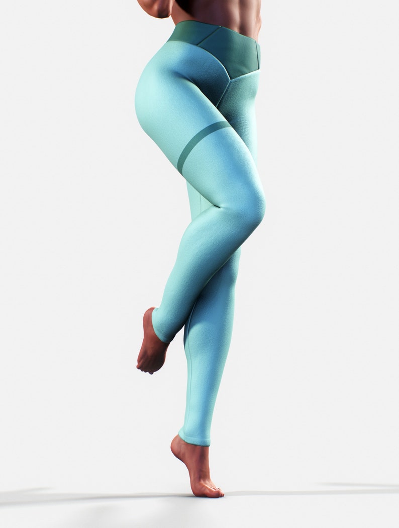 Legging gainant bleu clair Butin sculptant des vêtements élastiques Gym femmes vert Sportswear Fitness Activewear grande taille pantalon de yoga fait main image 5