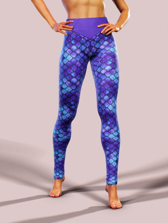 Purple Mermaid Leggings Dragon Scales Activewear Sea Fish