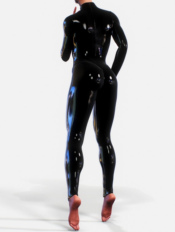 Handmade Black Latex Catsuit – No Socks – Rubber Jumpsuit Club Wear – Men's