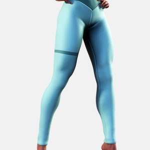 Legging gainant bleu clair Butin sculptant des vêtements élastiques Gym femmes vert Sportswear Fitness Activewear grande taille pantalon de yoga fait main image 6