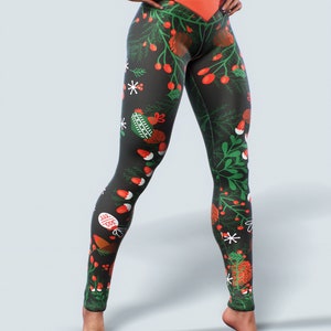 2020 Christmas Collection Leggings Workout Apparel Red Mistletoe Floral Holiday Gift Activewear Women Yoga Pants High Waisted Winter Gym image 5