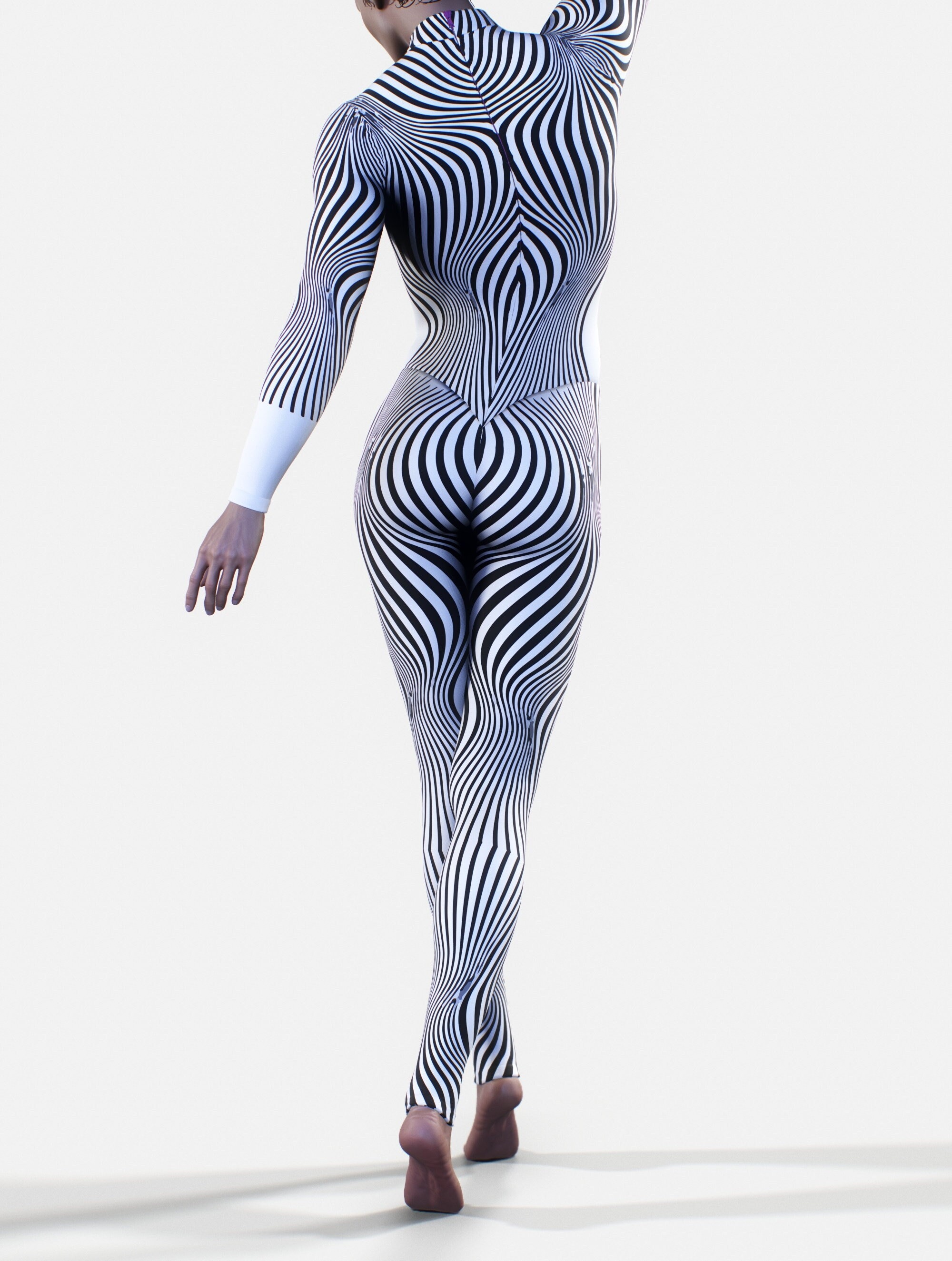 Op-Art Full Bodysuit | Illusion Magic Activewear Women Sportswear Black White One-Piece Playsuit Catsuit Leotard Bodycon Gym Workout Apparel
