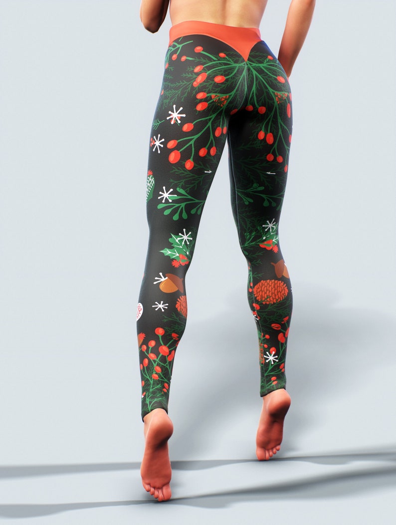 2020 Christmas Collection Leggings Workout Apparel Red Mistletoe Floral Holiday Gift Activewear Women Yoga Pants High Waisted Winter Gym image 10