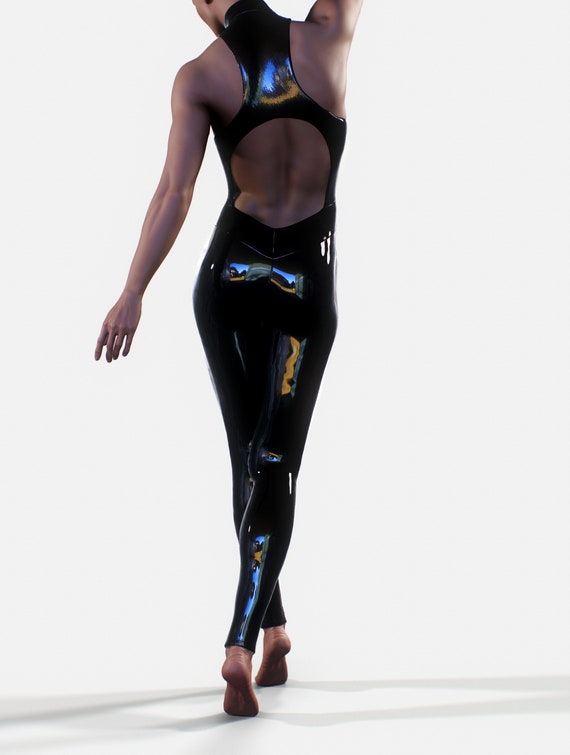 Black Latex Look Playsuit Full Body Wet Look Rubber Woman Bodysuit Catsuit  BDSM Jumpsuit Shiny Romper Extravagant Shaping PVC Unitard -  Canada