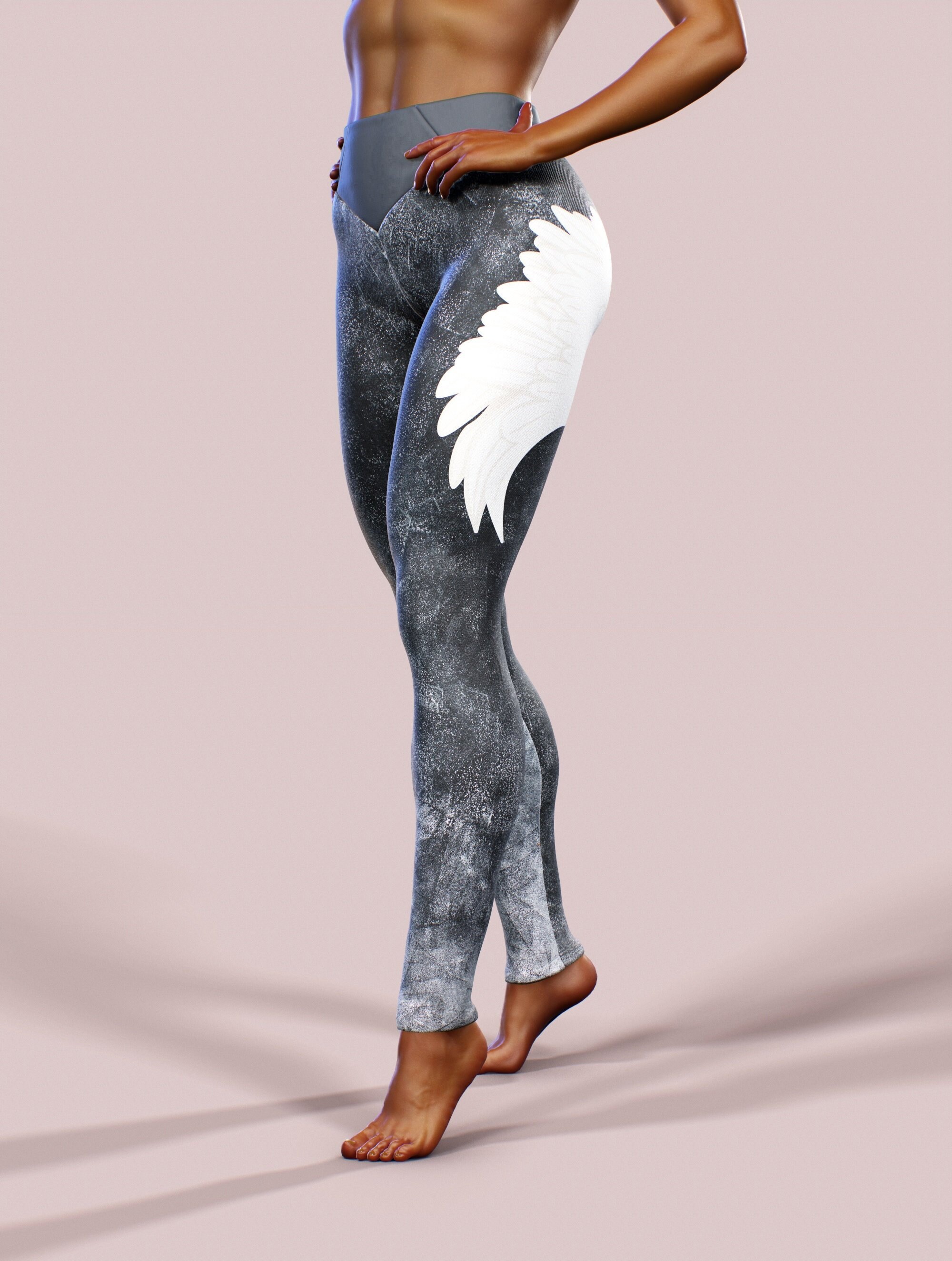 Boho Feathers Tall Leggings, High Waisted Yoga Pants