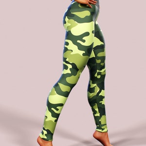 Camo Leggings Band High Waisted Military Green Yoga Pants Pilates Sportswear Woman Street Clothing Gym Apparel Workout Gym Wear Sport Ladies image 3