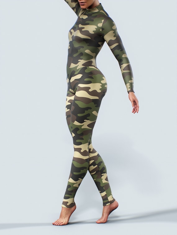 Camo Full Bodysuit Long-sleeves Military Unitard Sports - Etsy Finland