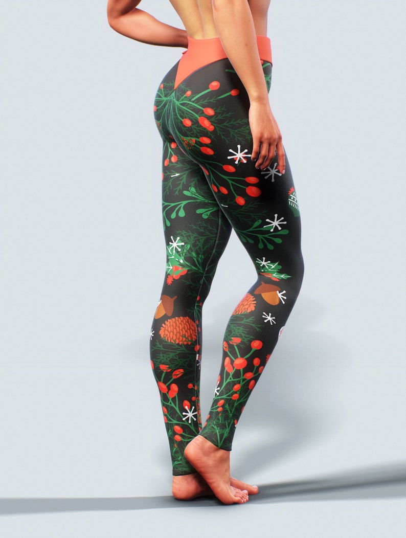 2020 Christmas Collection Leggings Workout Apparel Red Mistletoe Floral Holiday Gift Activewear Women Yoga Pants High Waisted Winter Gym image 7