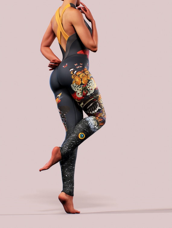 Butterfly Sports Bodysuit Sculpting One Piece Romper Gym Fitness Shaping  Jumpsuit Athletic Sportswear Yoga Activewear Animal Printed 