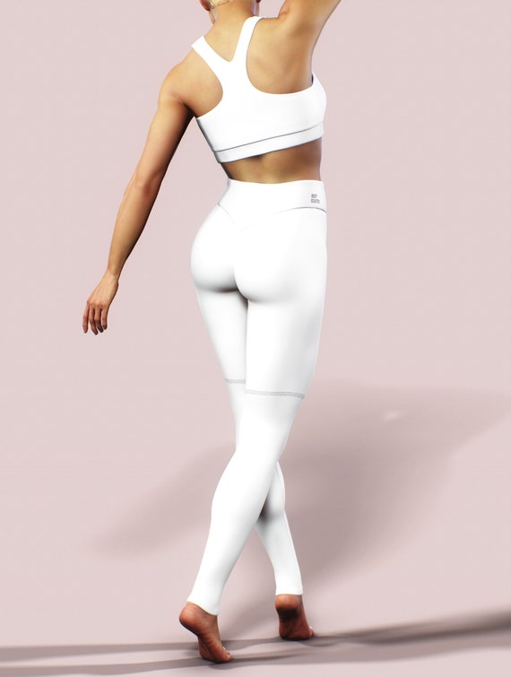 Solid White Non See Through Leggings Plain Simple High Waist Gym Yoga Pants  Booty Shaping Activewear Women Workout Clothing Fitness 