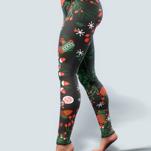 2020 Christmas Collection Leggings Workout Apparel Red Mistletoe Floral Holiday Gift Activewear Women Yoga Pants High Waisted Winter Gym image 4