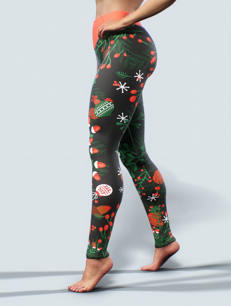 2020 Christmas Collection Leggings Workout Apparel Red Mistletoe Floral Holiday Gift Activewear Women Yoga Pants High Waisted Winter Gym image 4