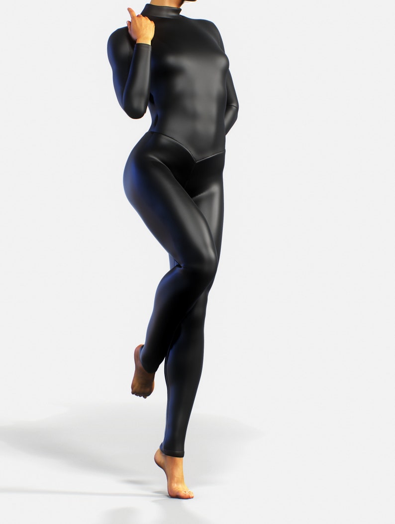 Black Leather One Piece Unitard BDSM Full Bodysuit Plain Etsy