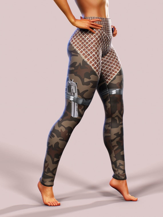 Post-apocalyptic Women Clothing Zombie Fighter Cosplay Costume Leggings Gun  Knife Dope Yoga Pants Camo Military Sexy Tights Gym Activewear 