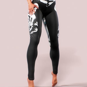Tiger Albino Straps Leggings Animal Pattern Print Yoga Pants Women Sportswear Black White Gym Activewear Plus Size High Waist Apparel zdjęcie 9