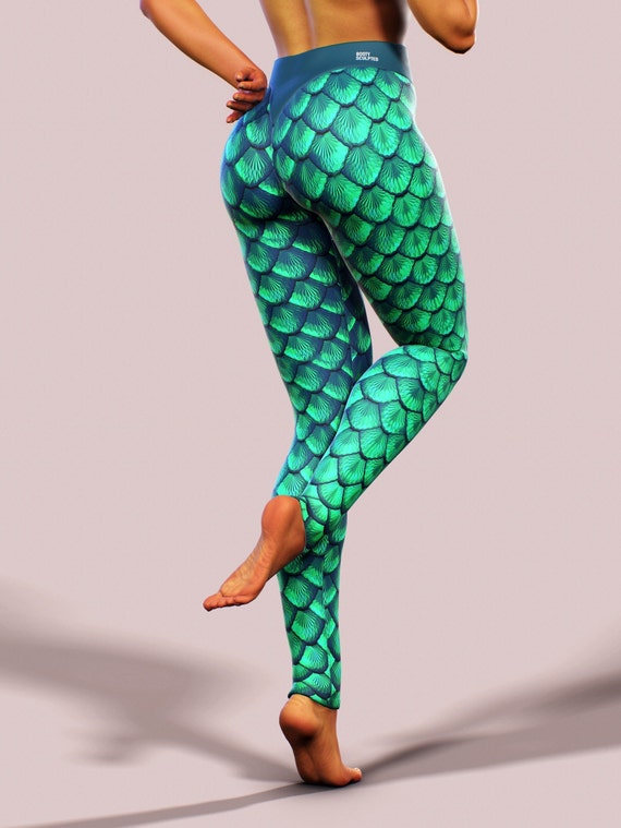 Mermaid Green Leggings Dragon Scales Yoga Pants Gym Clothing Women Streetwear Sportswear Plus Size Shaping Activewear Printed Sport Gear Etsy