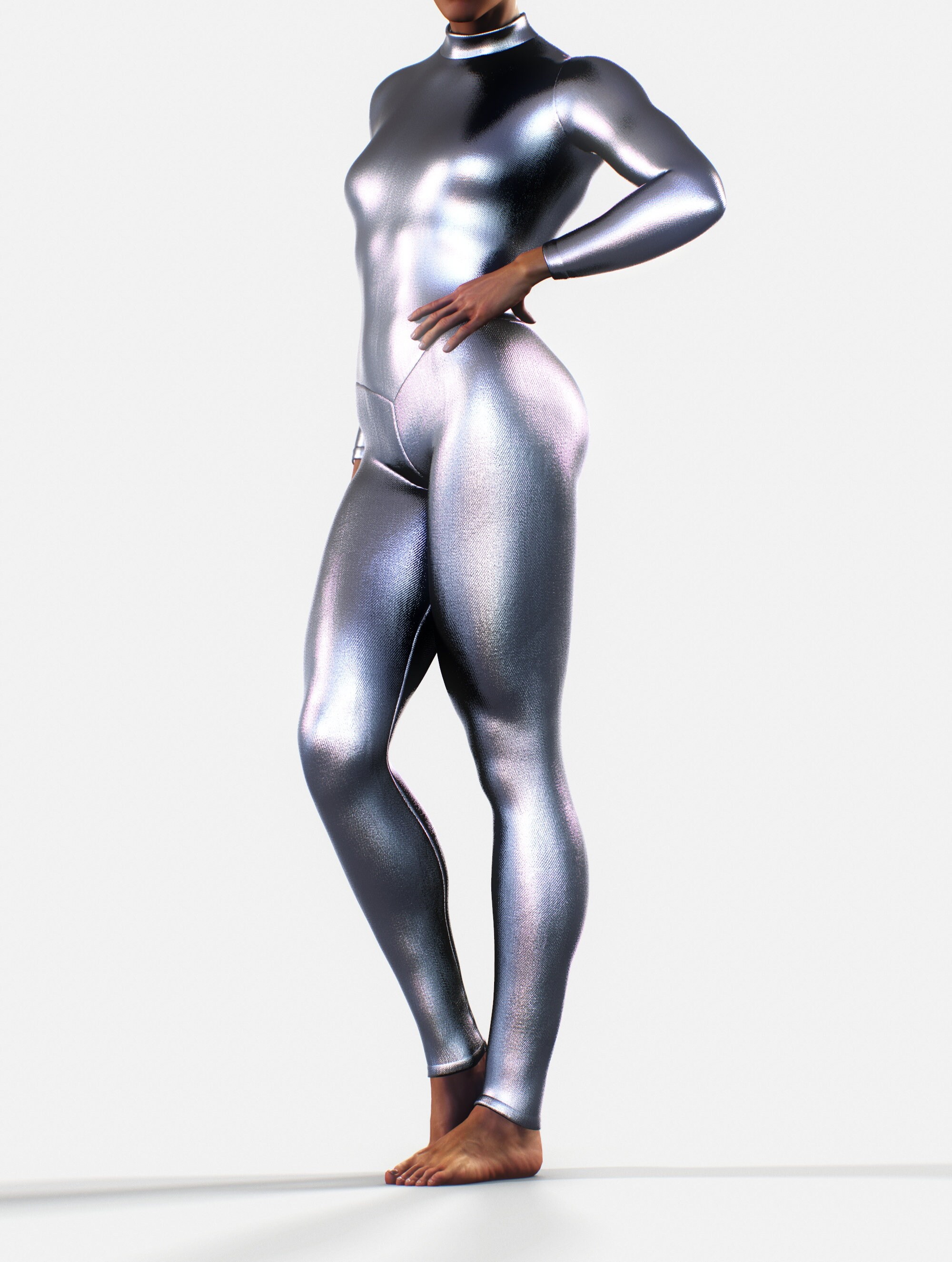 Premium Spandex Womens Silver Body Suit Slimming Bodysuit For