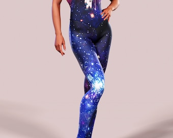 Galaxy Bodysuit Women Universe Catsuit One-piece Playsuit Purple