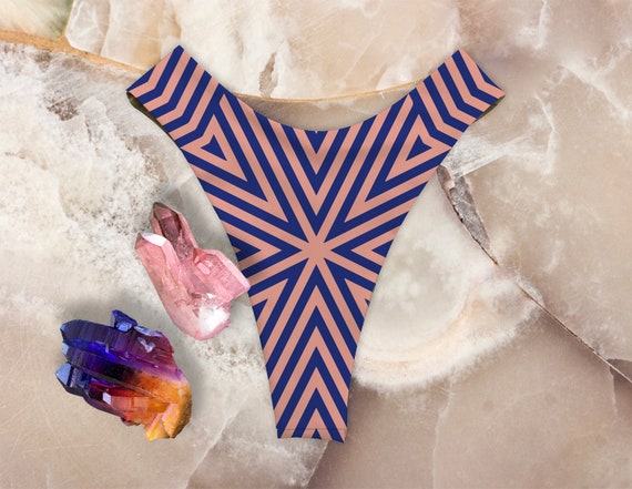 Boho Pink Blue Brazilian Bikini Geometric Lines Abstract Beachwear Women Swimsuit Ladies Booty Shaping Swimming Activewear Printed Thong Gym