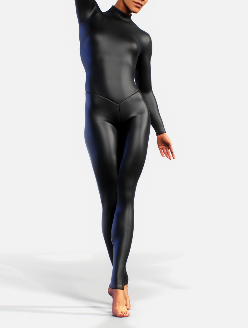 Black Leather One piece Unitard BDSM Full Bodysuit Plain Etsy UK