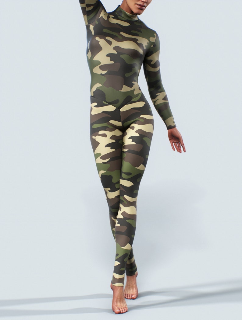 Camo Full Bodysuit Longsleeves Military Unitard Sports Etsy UK